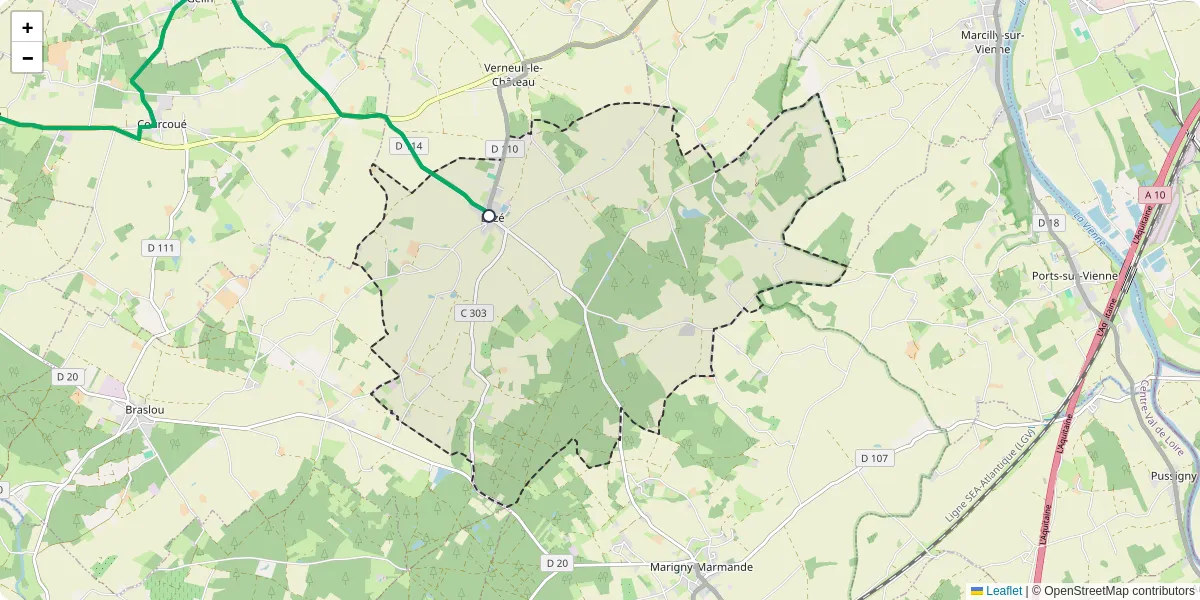Carte du réseau de transport en commun à Luzé - lignes de bus et arrêts