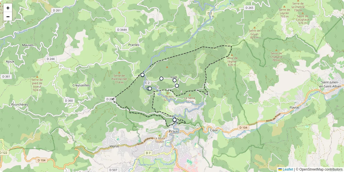 Carte du réseau de transport en commun à Lyas - lignes de bus et arrêts