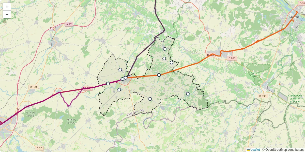 Carte du réseau de transport en commun à Lys-Haut-Layon - lignes de bus et arrêts