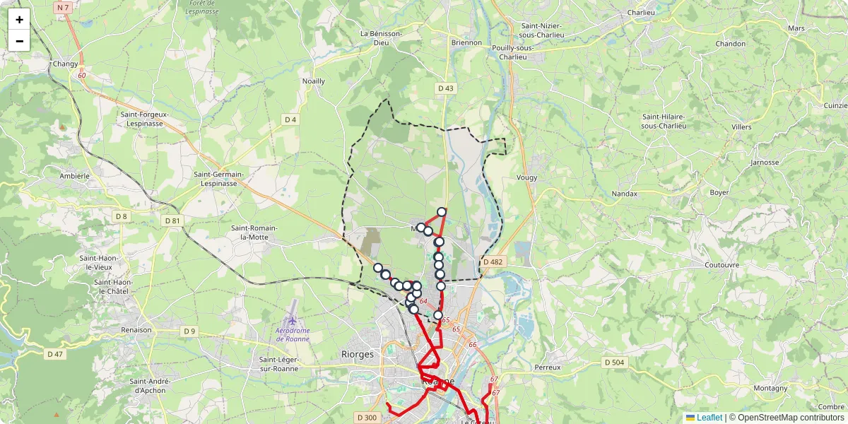 Carte du réseau de transport en commun à Mably - lignes de bus et arrêts