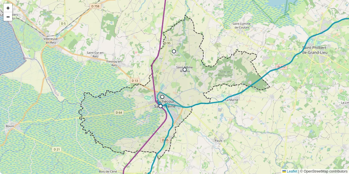 Carte du réseau de transport en commun à Machecoul-Saint-Même - lignes de bus et arrêts