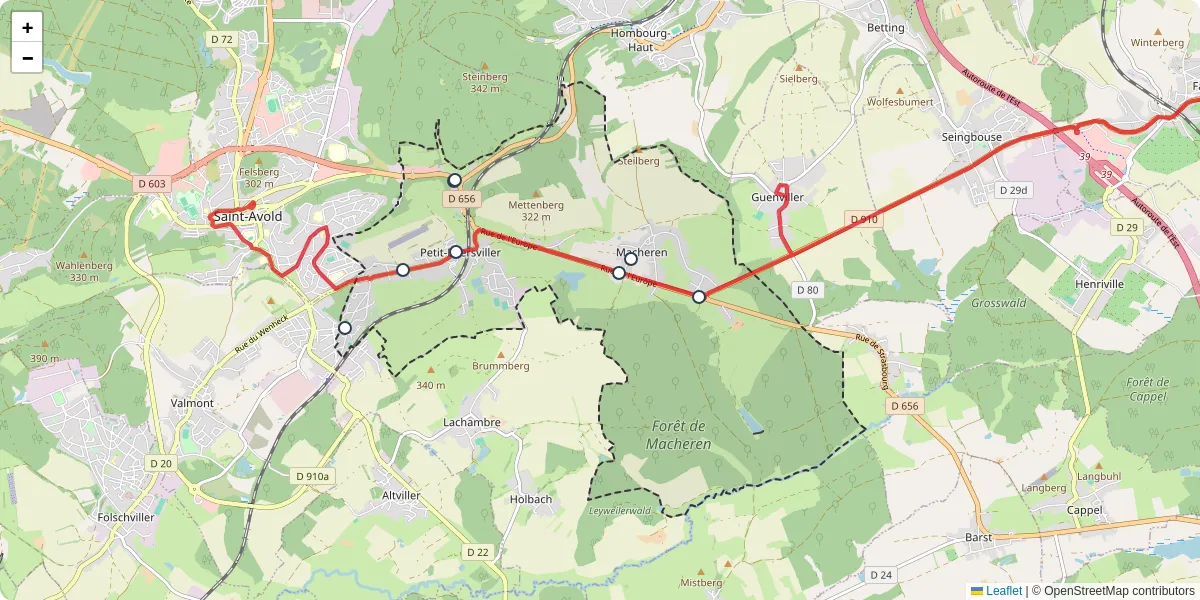 Carte du réseau de transport en commun à Macheren - lignes de bus et arrêts