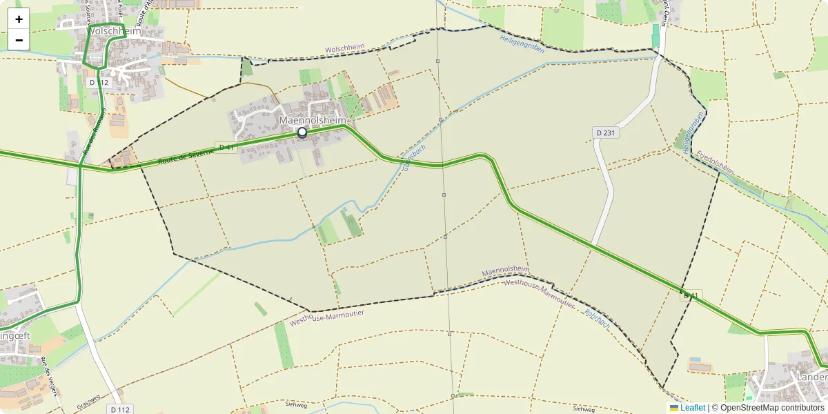 Carte du réseau de transport en commun à Maennolsheim - lignes de bus et arrêts