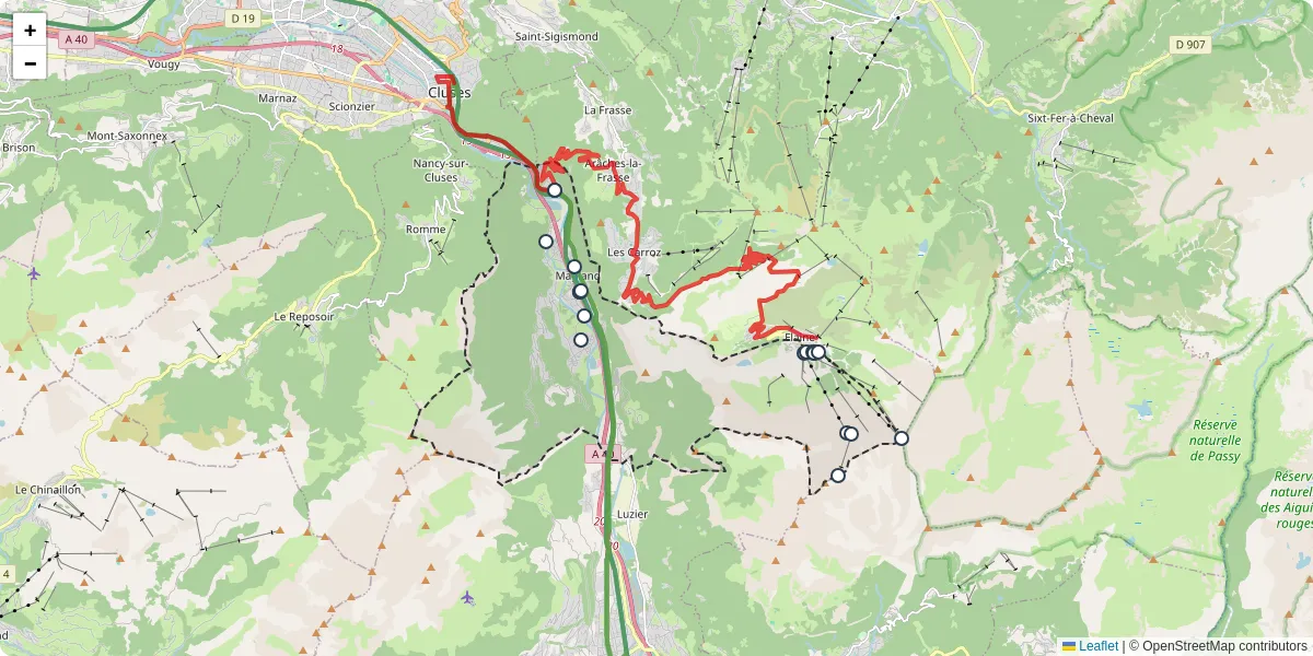 Carte du réseau de transport en commun à Magland - lignes de bus et arrêts