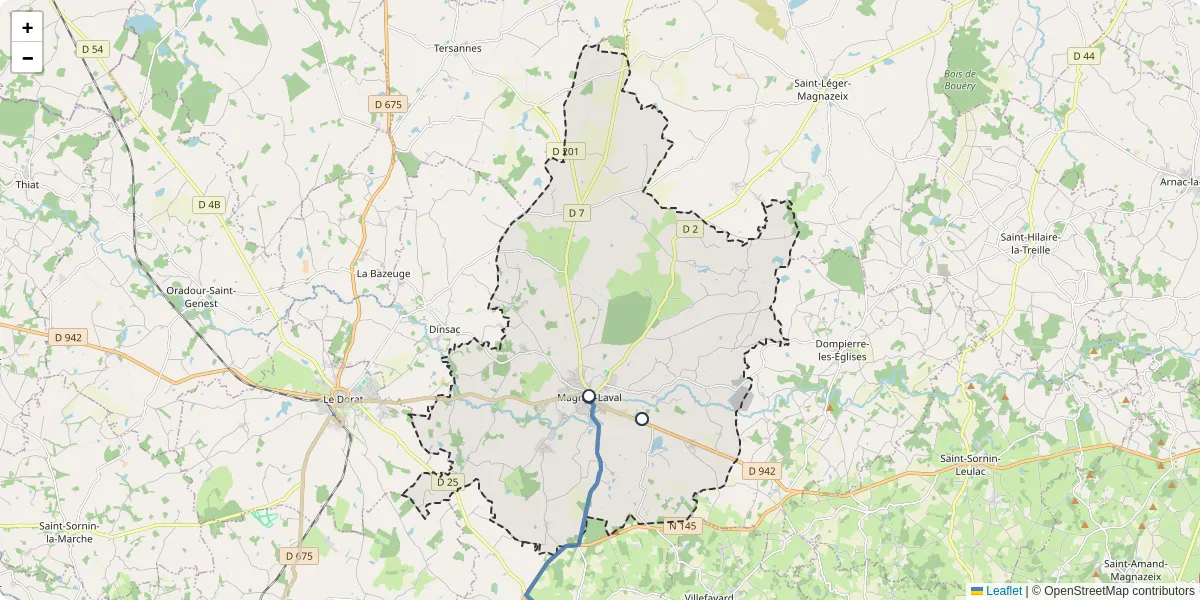 Carte du réseau de transport en commun à Magnac-Laval - lignes de bus et arrêts
