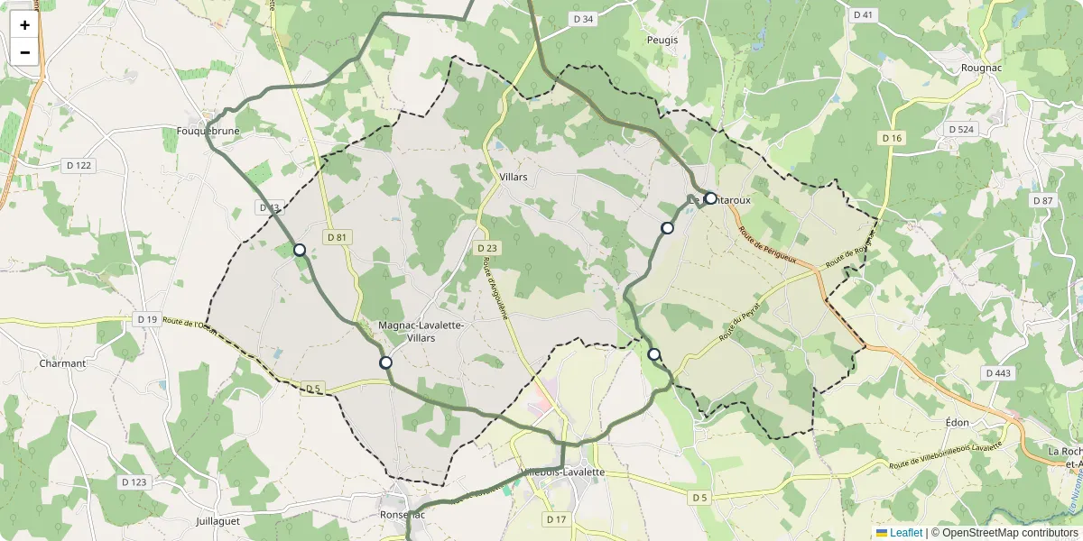 Carte du réseau de transport en commun à Magnac-lès-Gardes - lignes de bus et arrêts