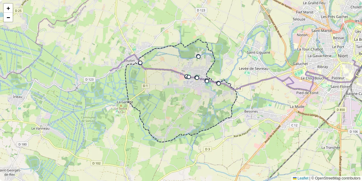 Carte du réseau de transport en commun à Magné - lignes de bus et arrêts