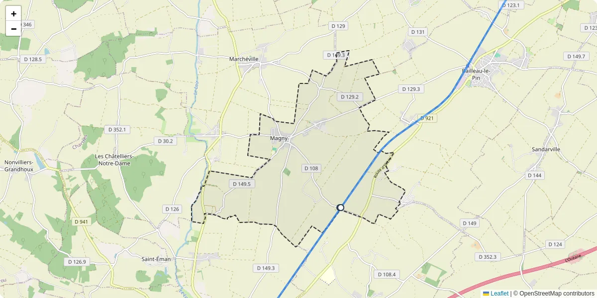 Carte du réseau de transport en commun à Magny - lignes de bus et arrêts