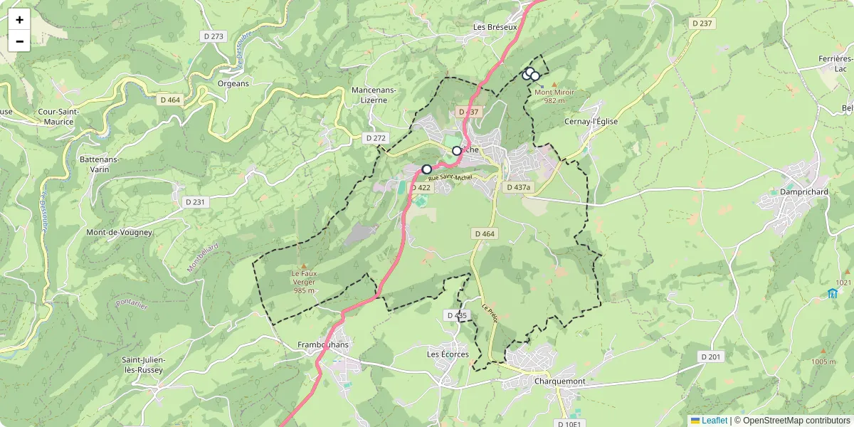 Carte du réseau de transport en commun à Maîche - lignes de bus et arrêts