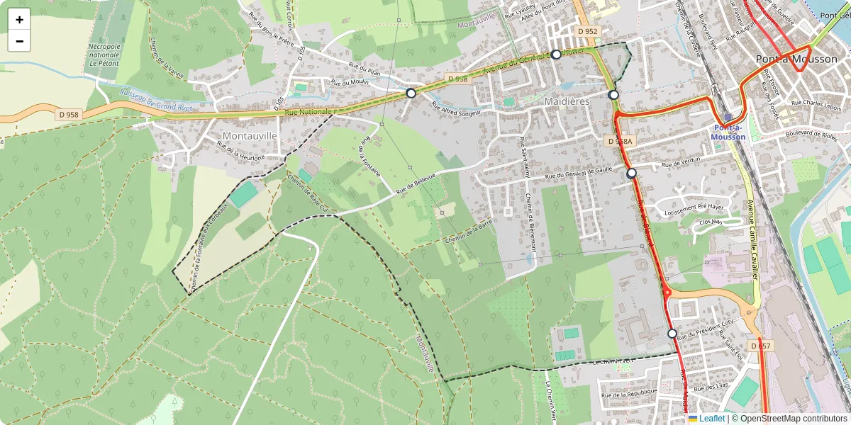 Carte du réseau de transport en commun à Maidières - lignes de bus et arrêts