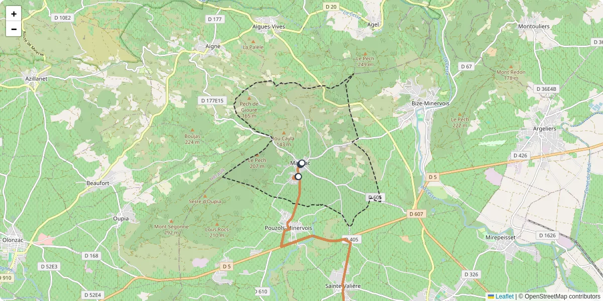 Carte du réseau de transport en commun à Mailhac - lignes de bus et arrêts