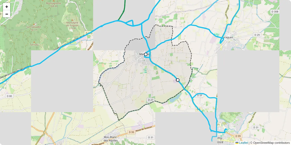 Carte du réseau de transport en commun à Maillane - lignes de bus et arrêts