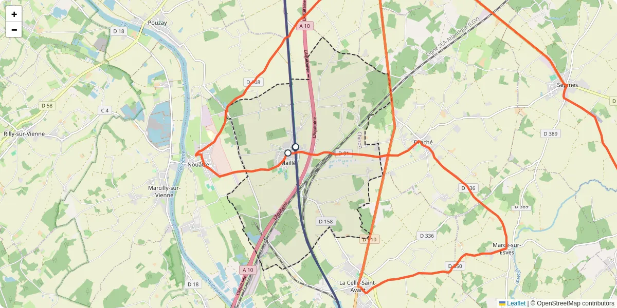 Carte du réseau de transport en commun à Maillé - lignes de bus et arrêts