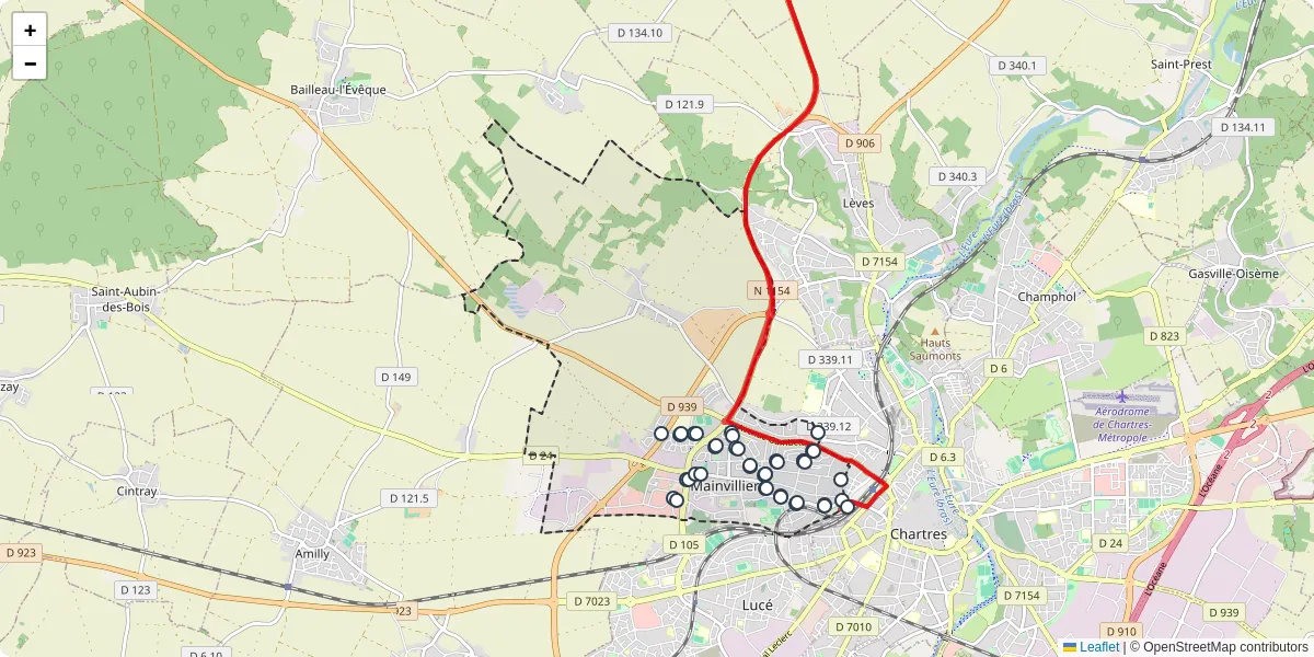 Carte du réseau de transport en commun à Mainvilliers - lignes de bus et arrêts