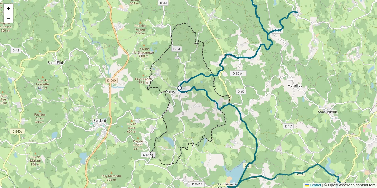Carte du réseau de transport en commun à Maisonnisses - lignes de bus et arrêts