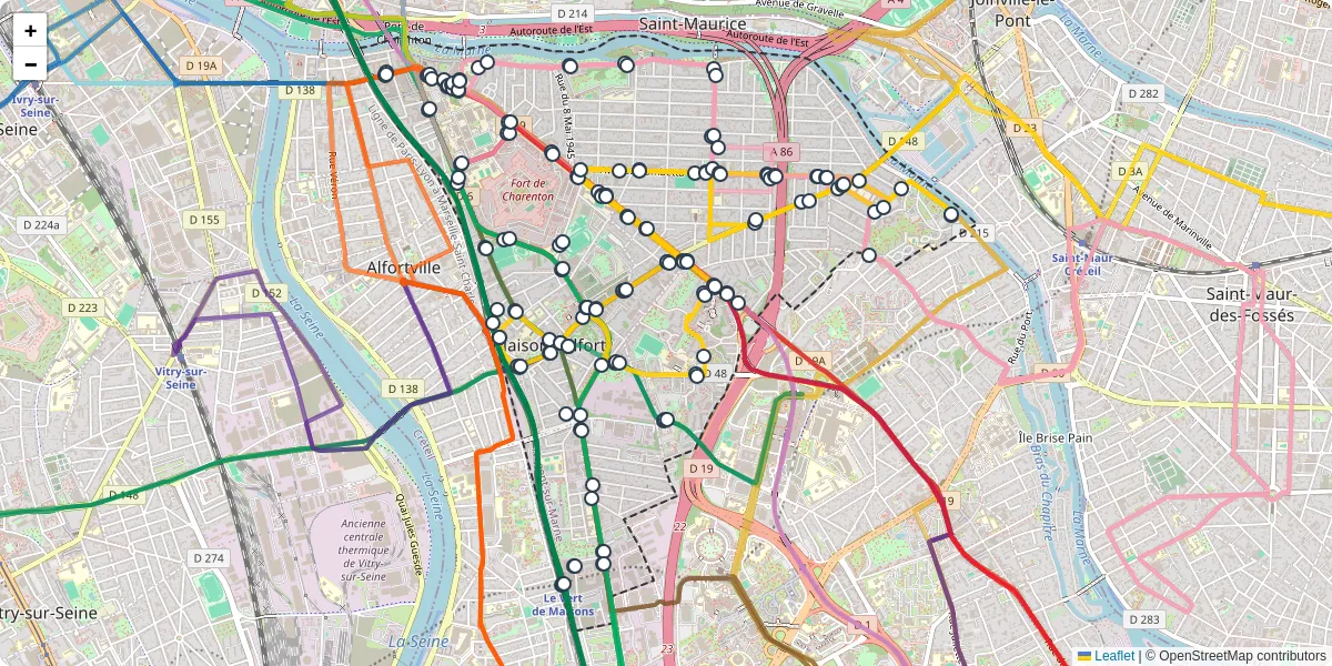 Carte du réseau de transport en commun à Maisons-Alfort - lignes de bus et arrêts