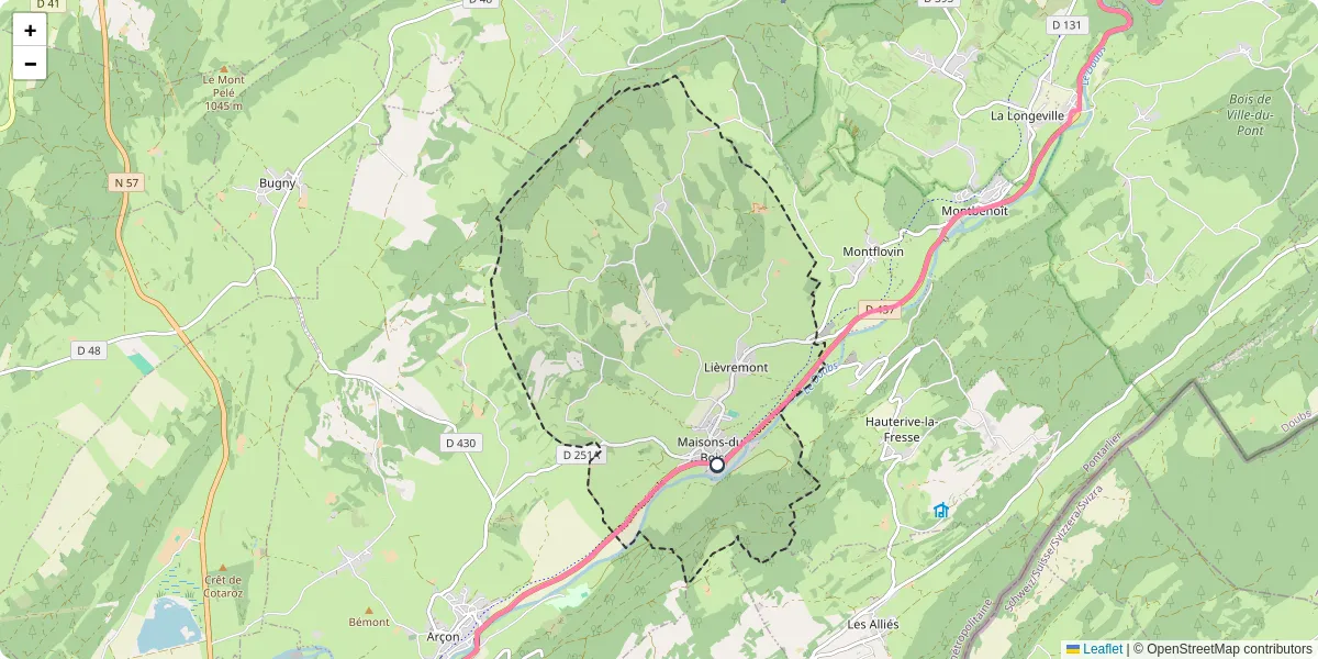 Carte du réseau de transport en commun à Maisons-du-Bois-Lièvremont - lignes de bus et arrêts