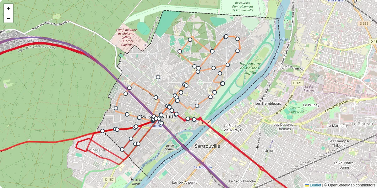 Carte du réseau de transport en commun à Maisons-Laffitte - lignes de bus et arrêts