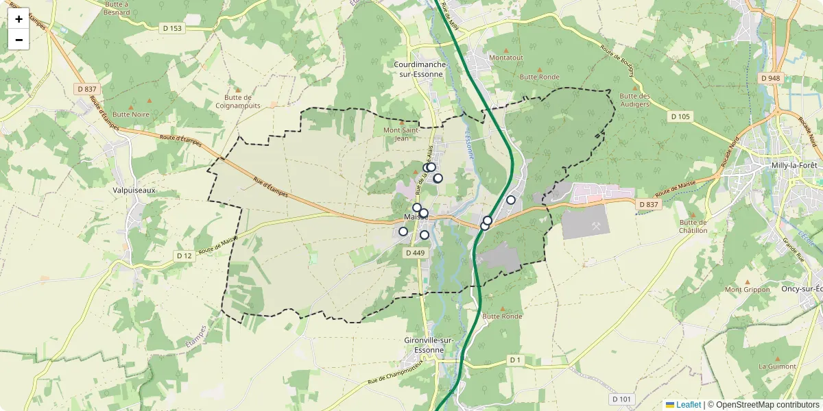 Carte du réseau de transport en commun à Maisse - lignes de bus et arrêts