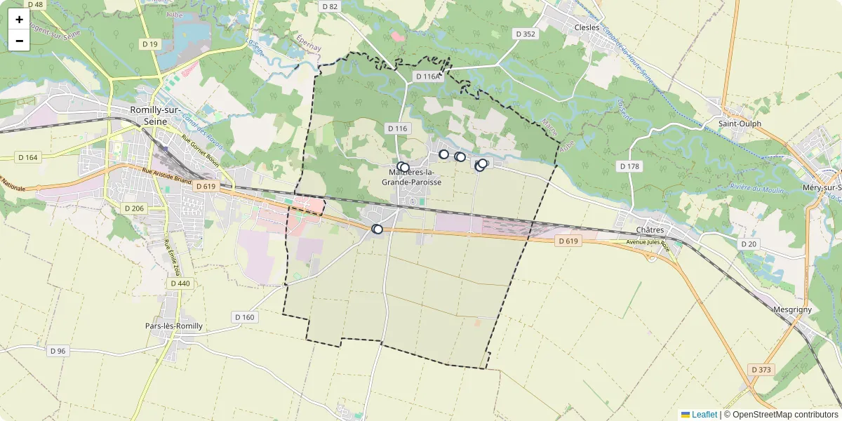 Carte du réseau de transport en commun à Maizières-la-Grande-Paroisse - lignes de bus et arrêts