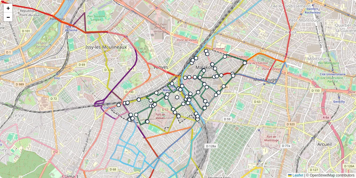 Carte du réseau de transport en commun à Malakoff - lignes de bus et arrêts