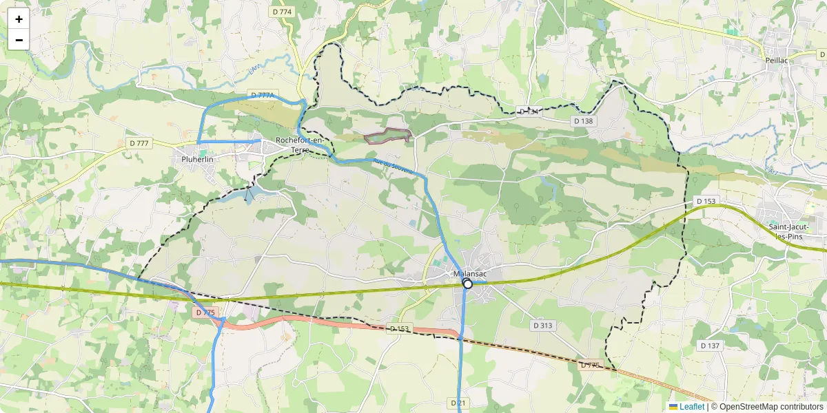 Carte du réseau de transport en commun à Malansac - lignes de bus et arrêts