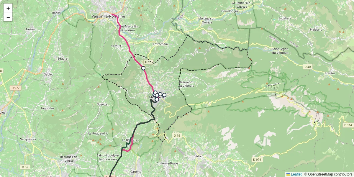 Carte du réseau de transport en commun à Malaucène - lignes de bus et arrêts