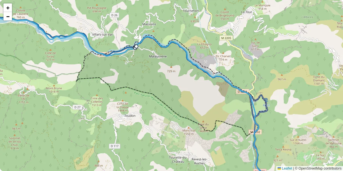 Carte du réseau de transport en commun à Malaussène - lignes de bus et arrêts