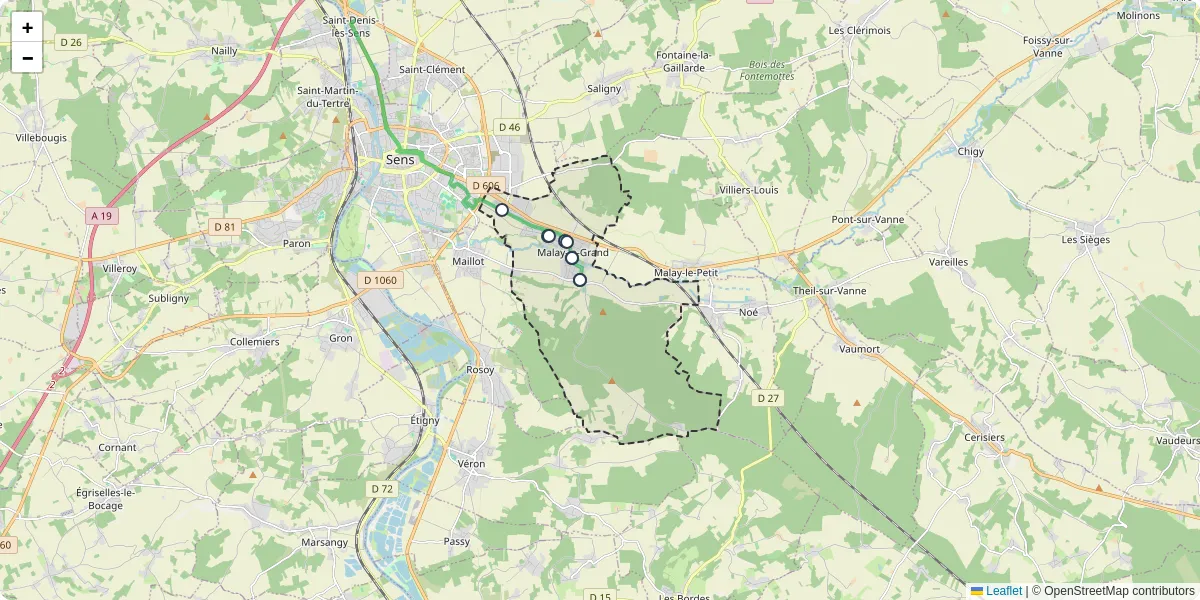 Carte du réseau de transport en commun à Malay-le-Grand - lignes de bus et arrêts