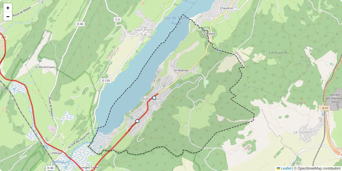 Carte du réseau de transport en commun à Malbuisson - lignes de bus et arrêts