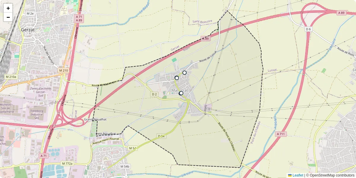 Carte du réseau de transport en commun à Malintrat - lignes de bus et arrêts