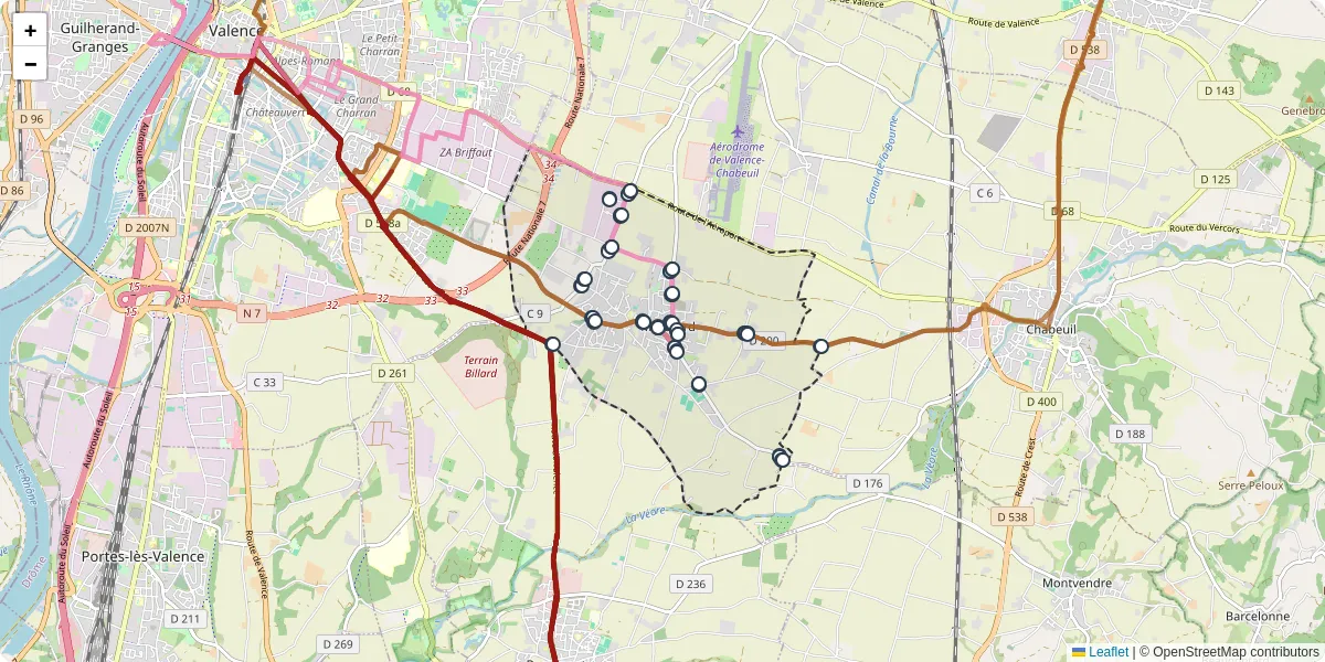 Carte du réseau de transport en commun à Malissard - lignes de bus et arrêts