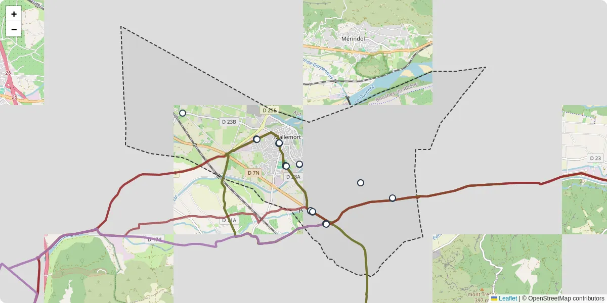 Carte du réseau de transport en commun à Mallemort - lignes de bus et arrêts