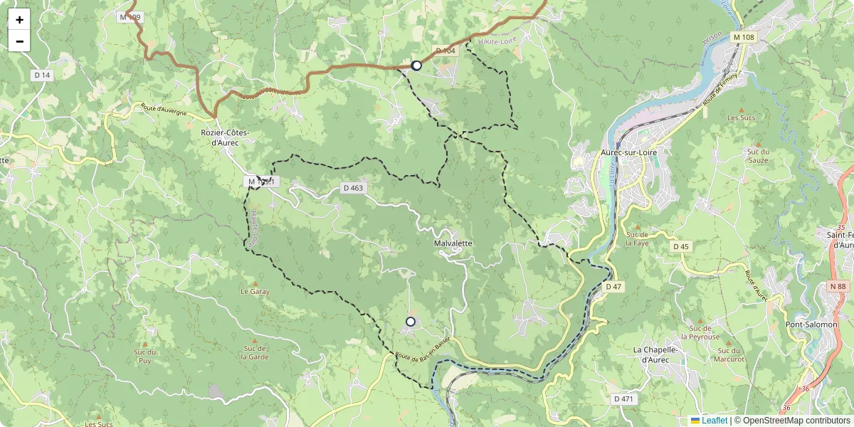 Carte du réseau de transport en commun à Malvalette - lignes de bus et arrêts