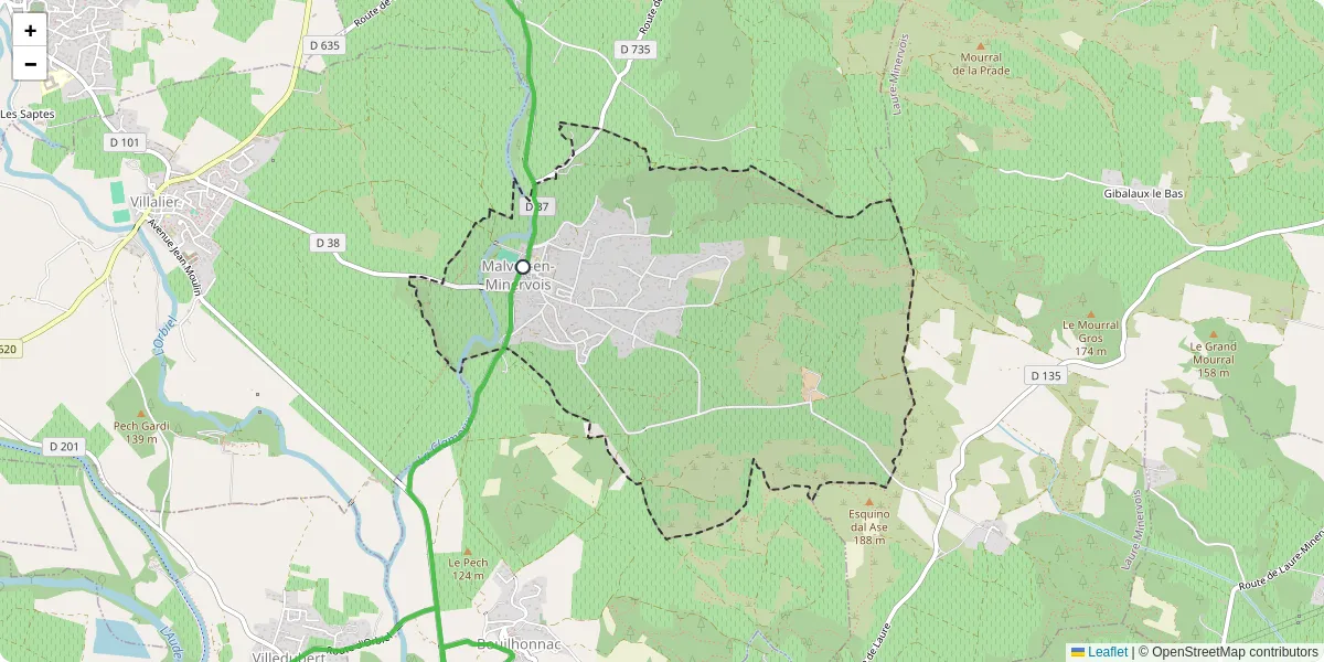 Carte du réseau de transport en commun à Malves-en-Minervois - lignes de bus et arrêts