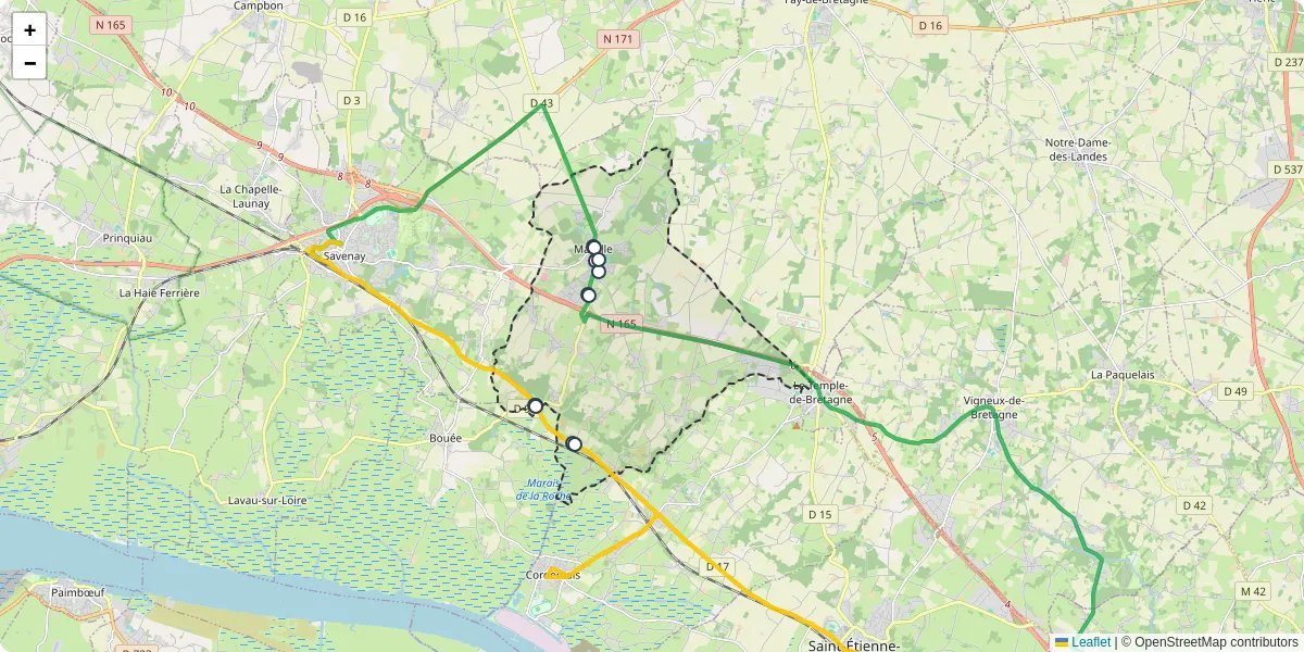 Carte du réseau de transport en commun à Malville - lignes de bus et arrêts