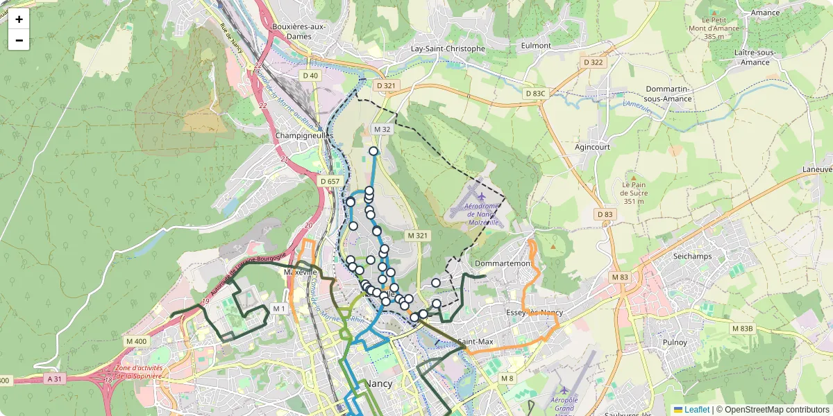Carte du réseau de transport en commun à Malzéville - lignes de bus et arrêts