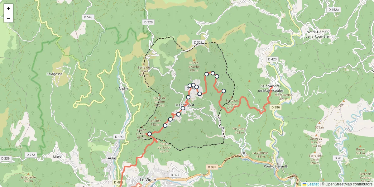 Carte du réseau de transport en commun à Mandagout - lignes de bus et arrêts