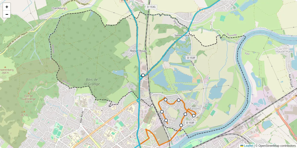 Carte du réseau de transport en commun à Manom - lignes de bus et arrêts