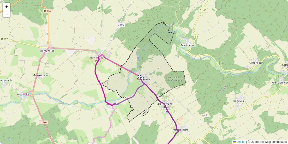 Carte du réseau de transport en commun à Manonville - lignes de bus et arrêts