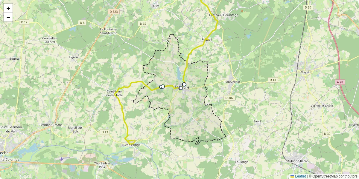Carte du réseau de transport en commun à Mansigné - lignes de bus et arrêts