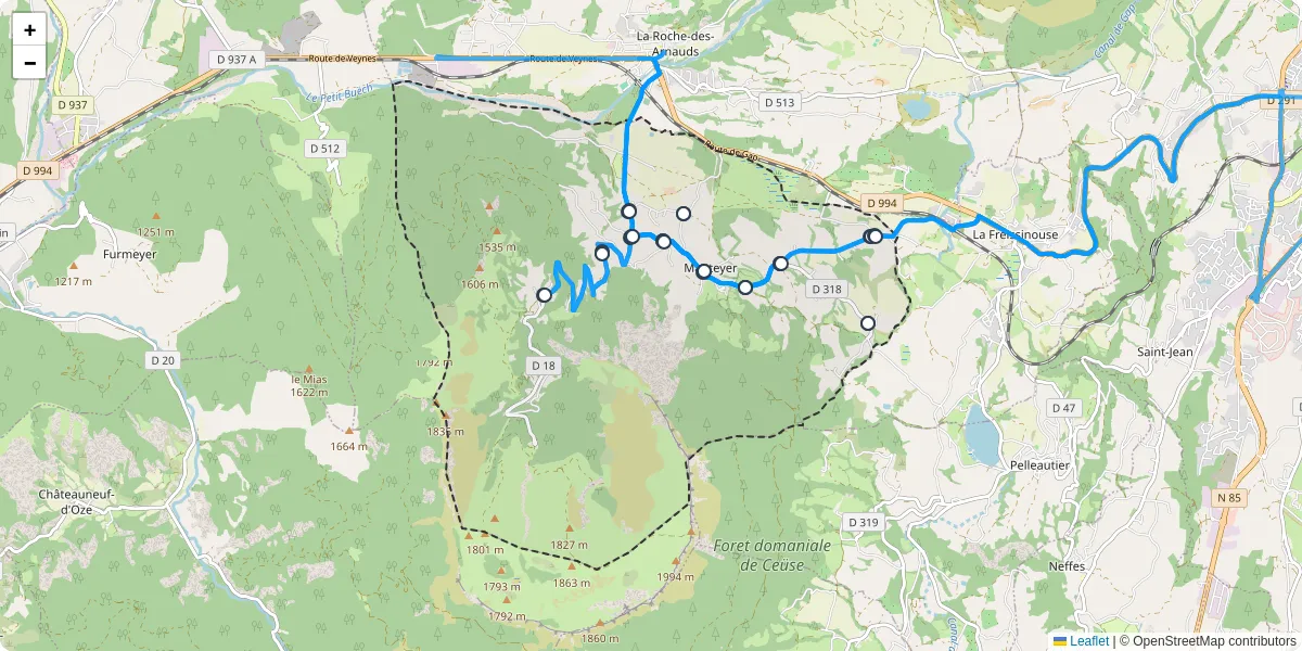 Carte du réseau de transport en commun à Manteyer - lignes de bus et arrêts