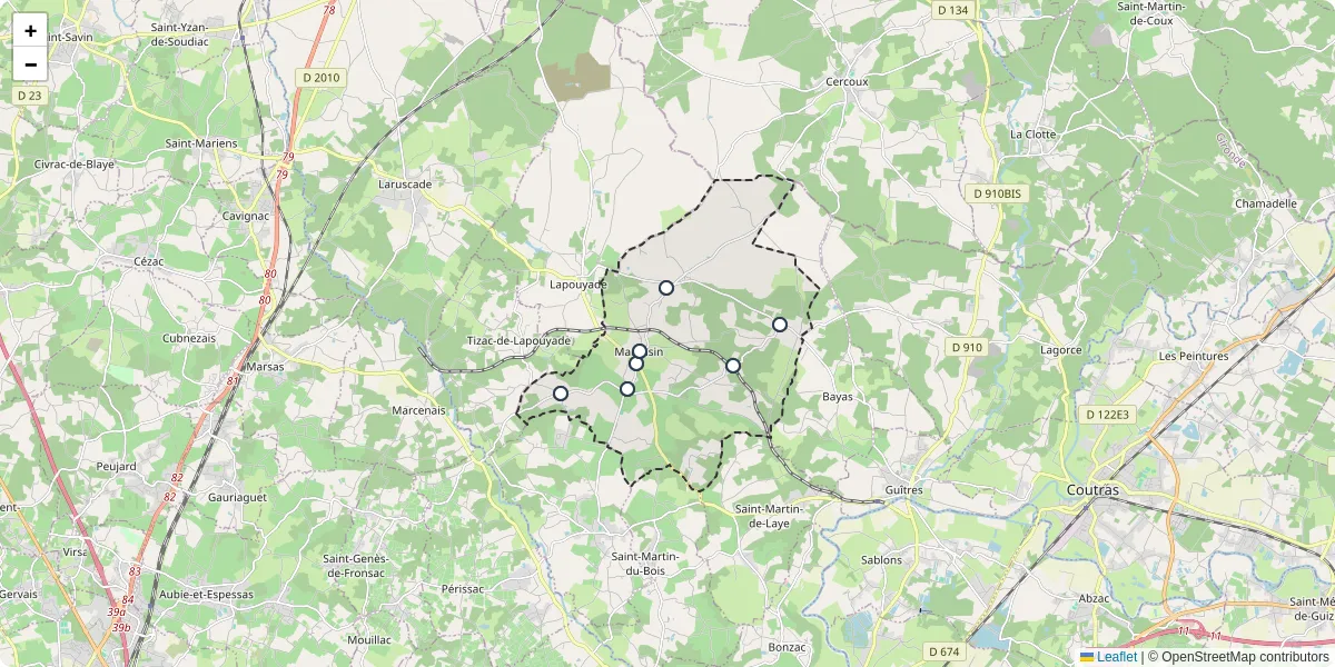 Carte du réseau de transport en commun à Maransin - lignes de bus et arrêts