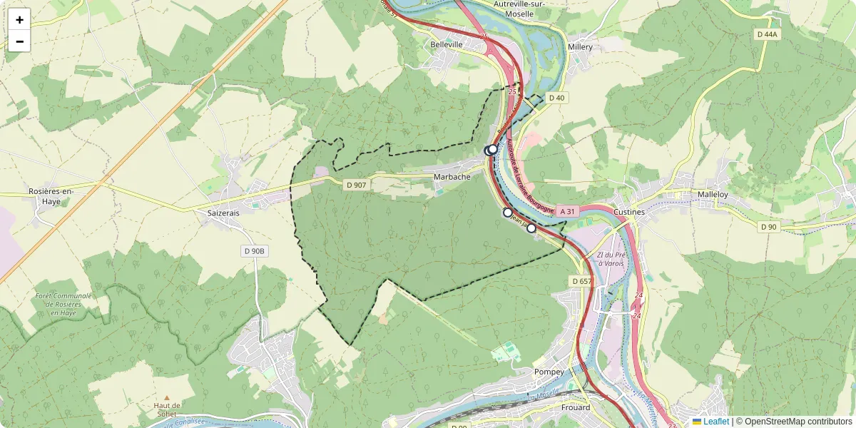 Carte du réseau de transport en commun à Marbache - lignes de bus et arrêts