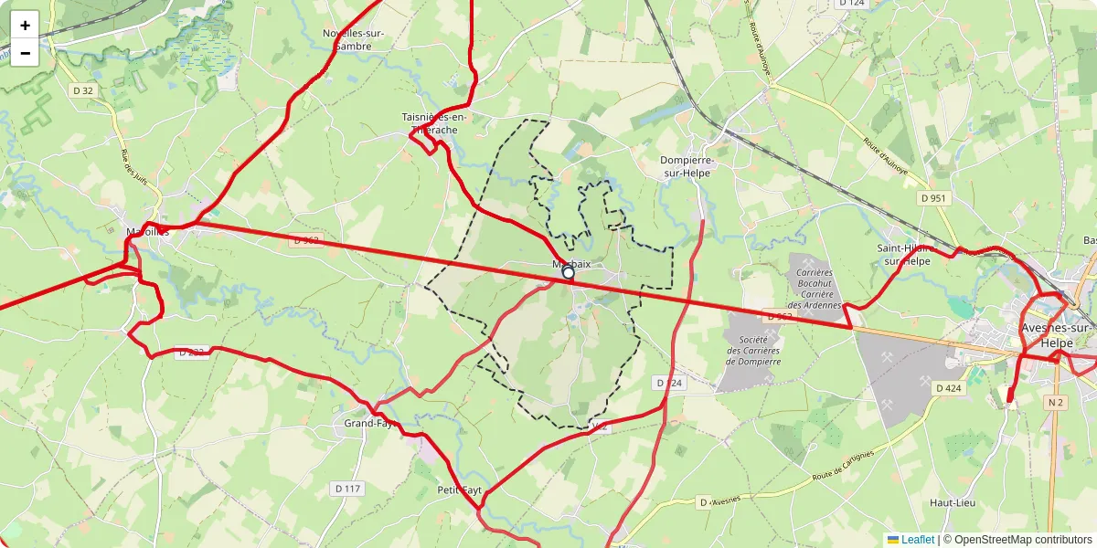 Carte du réseau de transport en commun à Marbaix - lignes de bus et arrêts