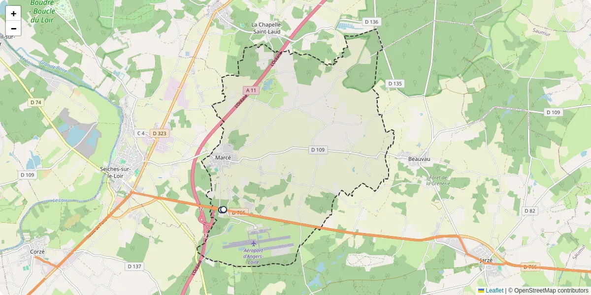 Carte du réseau de transport en commun à Marcé - lignes de bus et arrêts