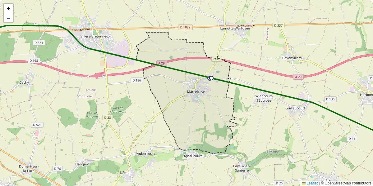 Carte du réseau de transport en commun à Marcelcave - lignes de bus et arrêts