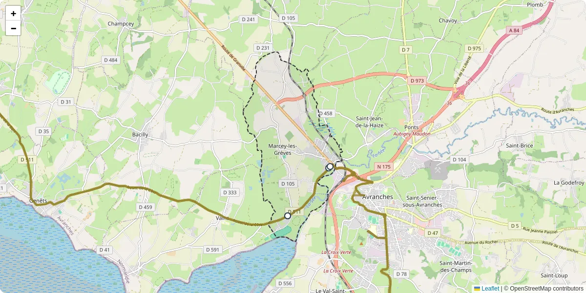 Carte du réseau de transport en commun à Marcey-les-Grèves - lignes de bus et arrêts