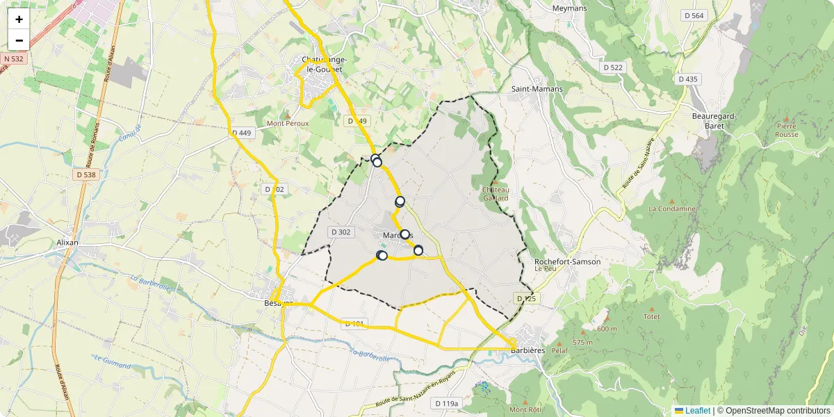 Carte du réseau de transport en commun à Marches - lignes de bus et arrêts