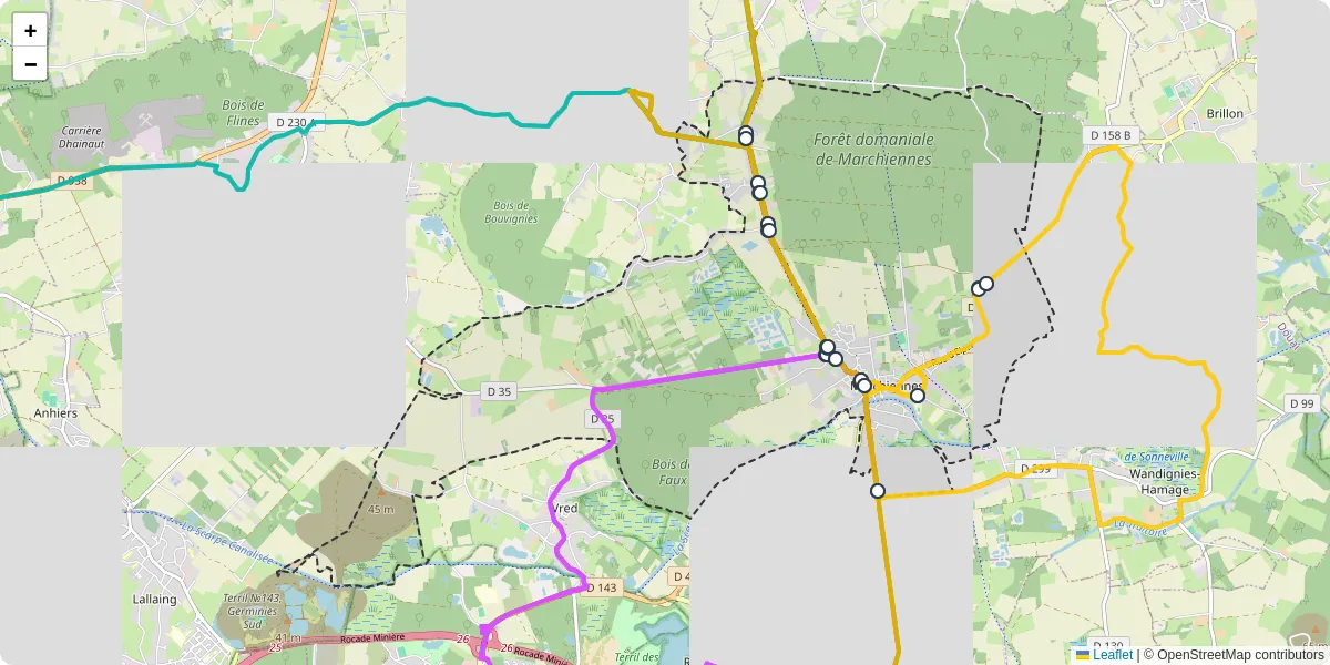 Carte du réseau de transport en commun à Marchiennes - lignes de bus et arrêts